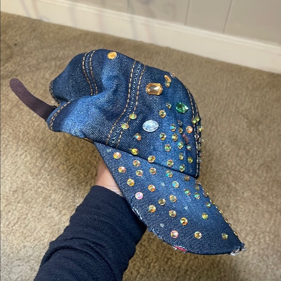 Denim Cap with Colorful Rhinestones - Picture 2 of 4